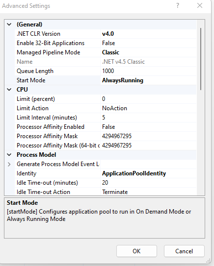 IIS Start Mode Always Running